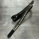 【 35mm Width Hard Leather Guitar Strap / 2Row 15mm Pyramid Spots Design 】