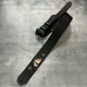 【 60mm Width Hard Leather Guitar Strap / Butterfly & Flower Spots Design 】