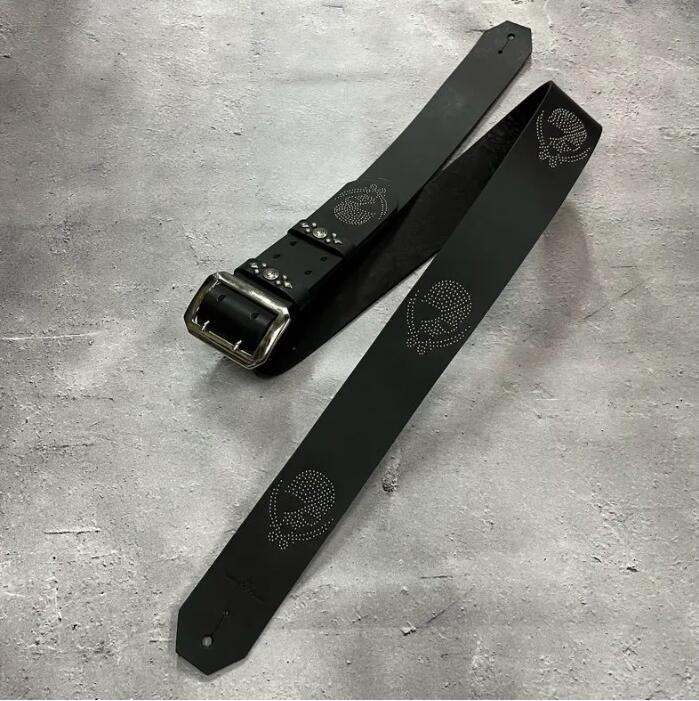  50mm Width Hard Leather Guitar Strap / Modern Pirates Six Skull Spots Design 