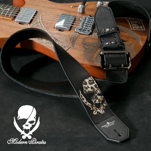 50mm Width Soft Leather Guitar Strap/Leopard Skull Design