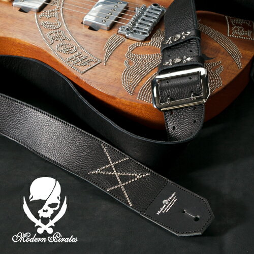 50mm Width Soft Leather Guitar Strap/HISASHI Mark Studs Design(Silver)