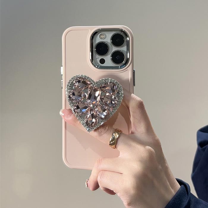 Rakuten - iPhone17ケース キラキラ ハート iPhone17Airケース グリップトック iPhoneケース かわいい アイフォンケース ビジュー ラインストーン ピンク ブラック ホワイト iPhone12 iPhone13 iPhone14 iPhone15 iPhone16 iPhone17 Pro Max ケース おしゃれ