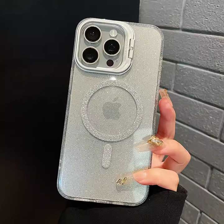 iPhone17ケース MagSafe対応 スタンド付き iPhone16ケース ラメグリッター キラキラ iPhone15ケース透明 クリア ホワイト iPhone14ケース 軽量 薄型 おしゃれ かわいい シンプル ギフト対応