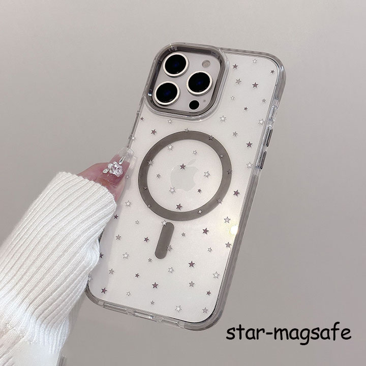 iPhone16ケース マグセーフ ドット クリア 透明 星 スター アイフォンケース スマフォケース ワンタッチ吸着 ワンタッチ充電 可愛い 女の子 耐衝撃 カメラレンズ保護 落下防止 ゴージャス 高見え おしゃれ