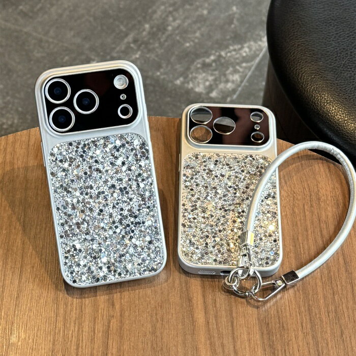 Rakuten - ストラップ付き iPhoneケース キラキラ 可愛い ラメ グリッター iPhone17ケース 手提げ 紐 ロープ 便利 落下対策 iPhone16ケース シルバー iPhone15ケース スマホケース アイフォンケース アイフォン16ケース アイフォン15ケース アイフォン17ケース カメラレンズ保護