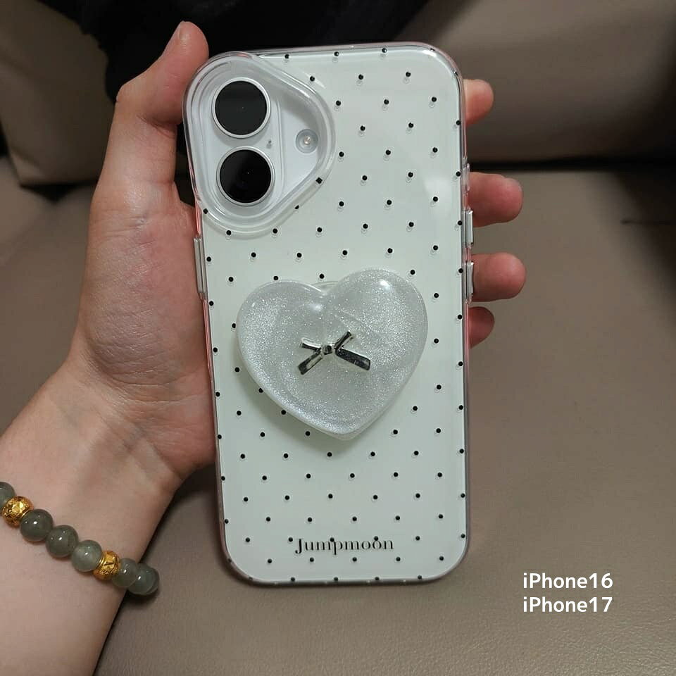 iPhone17ケース ハート 可愛い リボン ドット柄 ポップ iPhoneケース ぷっくり キュート グリップトック付き 落下防止 iPhone16ケース 耐衝撃 衝撃吸収 カメラ保護 韓国 ガジェット ハートグリッター 白 ホワイト iPhone 17 16 15 14 13 Pro Max ケース シンプル weil2023-10000933 WEIL2023 サンプル画像2