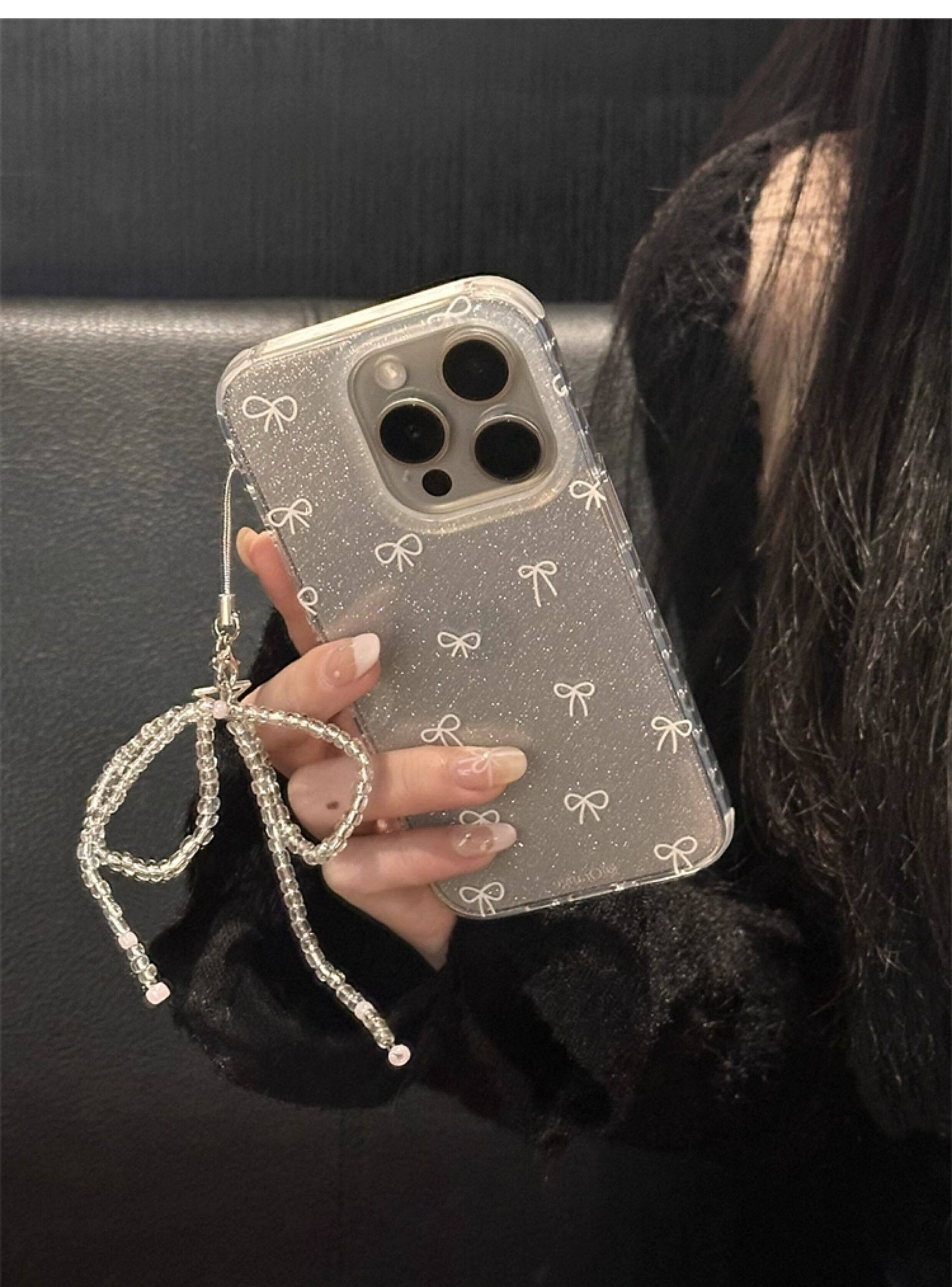 iPhone17ケース ラメグリッター 大人可愛い クリア　リボン iPhoneケース チェーン ラメ キラキラ 透明 iPhone16ケース ストラップ付 iPhone15ケース スマホケース アイフォンケース アイフォン17ケース 韓国 おしゃれ クリアケース 落下防止