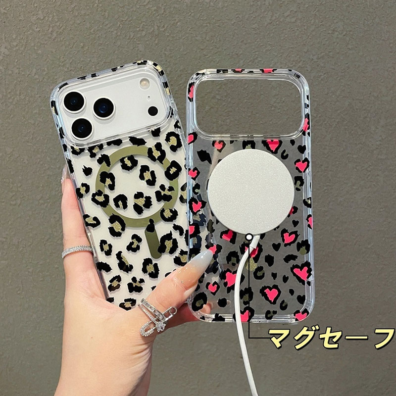 iPhone17ケース iPhone17Proケース 透明 クリア かわいい 人気 おすすめ マグセーフ magsafe iPhone16ケース ワイヤレス充電対応 レオパード ヒョウ柄 mugsafe 落下防止 耐衝撃 iPhone16Proケース おしゃれ ピンク 配色 バイカラー ソフトケース 柔らかいスマホケース