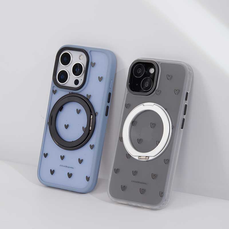 【楽天1位】iPhone17ケース マグセーフ ハート 開閉式 スタンド 透明 360度回転リ...