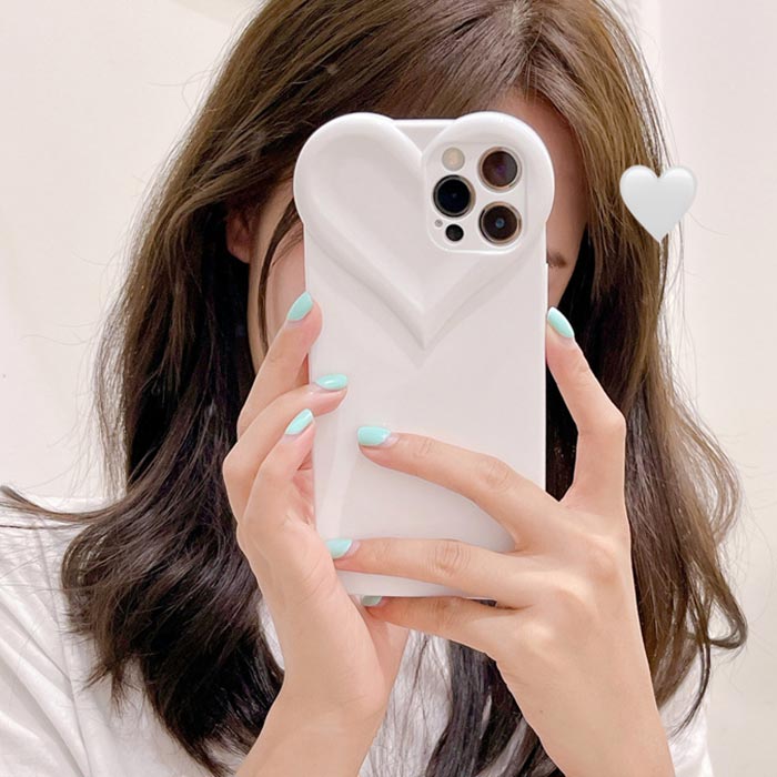 iPhone17Proケース 全機種対応 iphone16ケース スマホケース スマホカバー スマートフォンケース iPhone12 iPhone13 iPhone14 Pro Max ケース アイフォン15ケース 携帯カバー 春 夏 秋 冬 ぷっくり ハート white