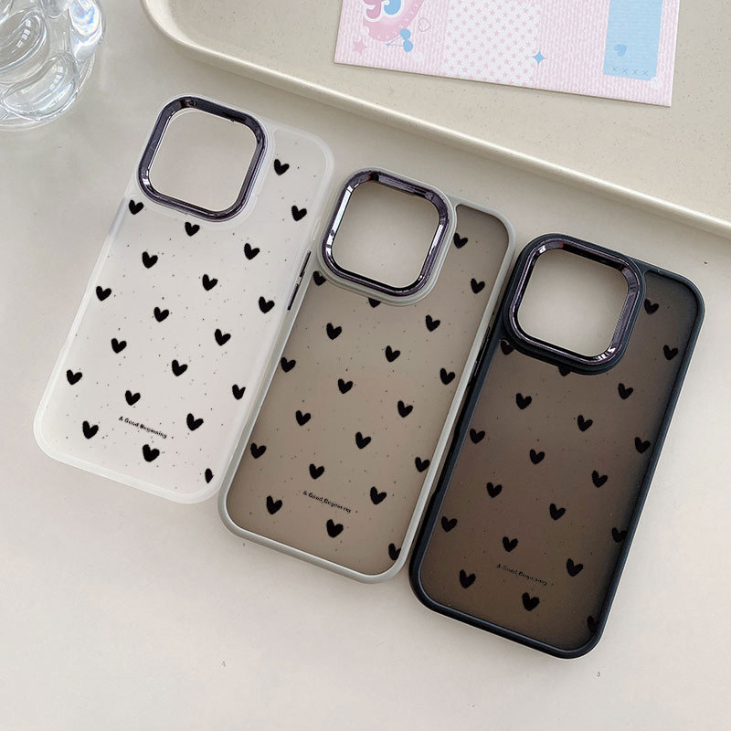 アイフォン17ケース ハート 半透明 おしゃれ 可愛い アイフォン15ケース ぷっくり iPhoneAirケース iアイフォン16ケース アイフォン14ケース スマフォケース アイフォンケース ドット ブラック カメラレンズ保護 iPhone16eケース