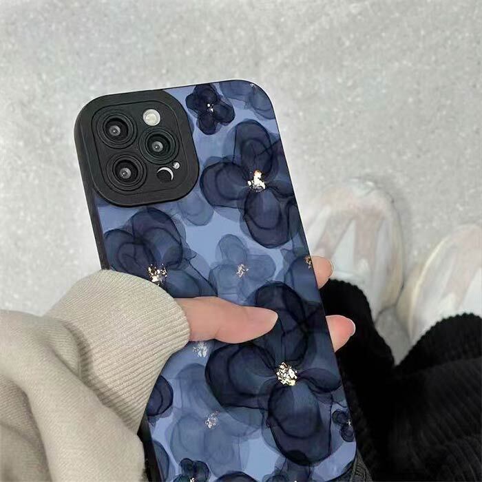 iPhone17ケース レーザー調 フラワー 油絵 墨絵 PU iphone 携帯 アイフォンケース 17 16 15 14 13 12 11 ブラックス マホケース iPhone 17 16 15 14 13 12 11 Plus pro max mini ケース カバー アイフォン15ケース ブラック PUレーザー 3