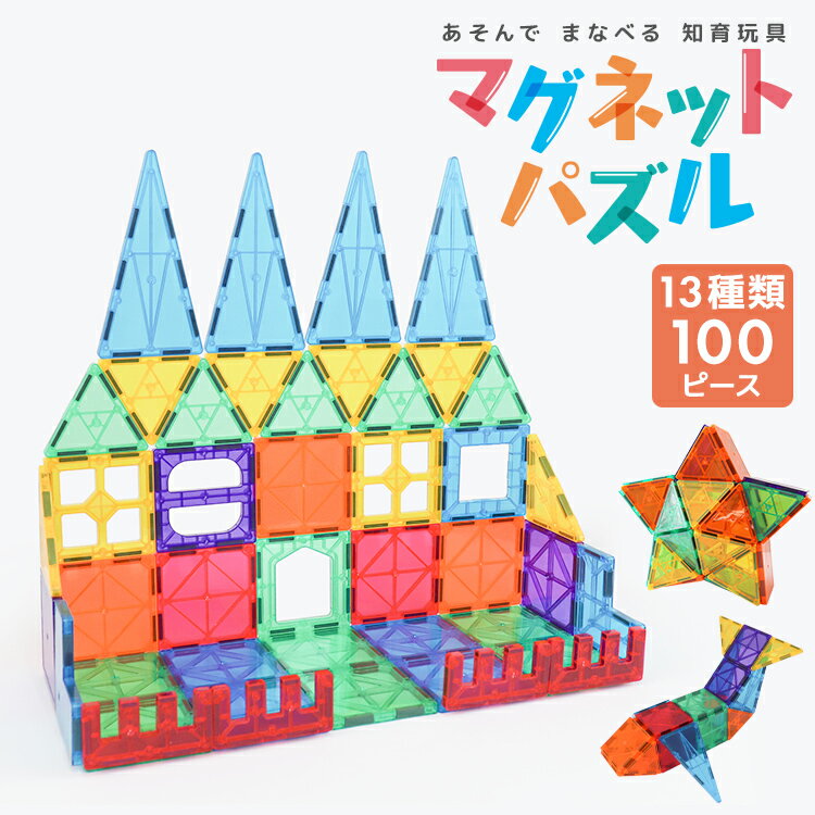 【限定クーポン配布中】マグネットパズル マグネットブロック 13種類 100ピース 知育玩具 知育ブロック カラフル 立体パズル クリスマス ギフト プレゼント...
