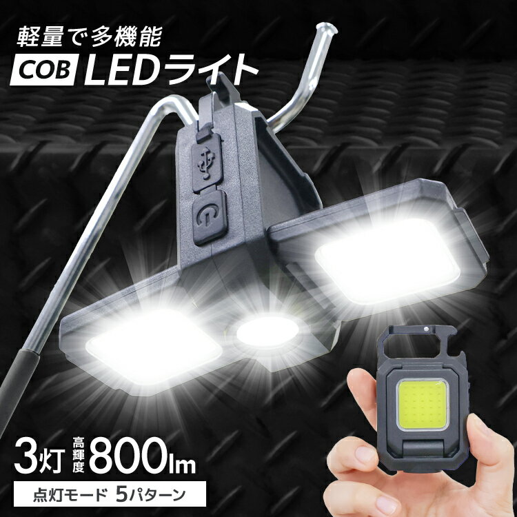 【最大75%OFF! マラソン限定】【2025モデル】COBライト 充電式 小型ライト COB LED ライト 高輝度 800lm IPX4 防水 5種点灯モード LED 投光器 作業灯 小型 携帯 ミニ ライト ハンディライト 懐中電灯 カラビナ 栓抜き 三脚適用 軽量 強力磁石付き キーホルダー 送料無料
