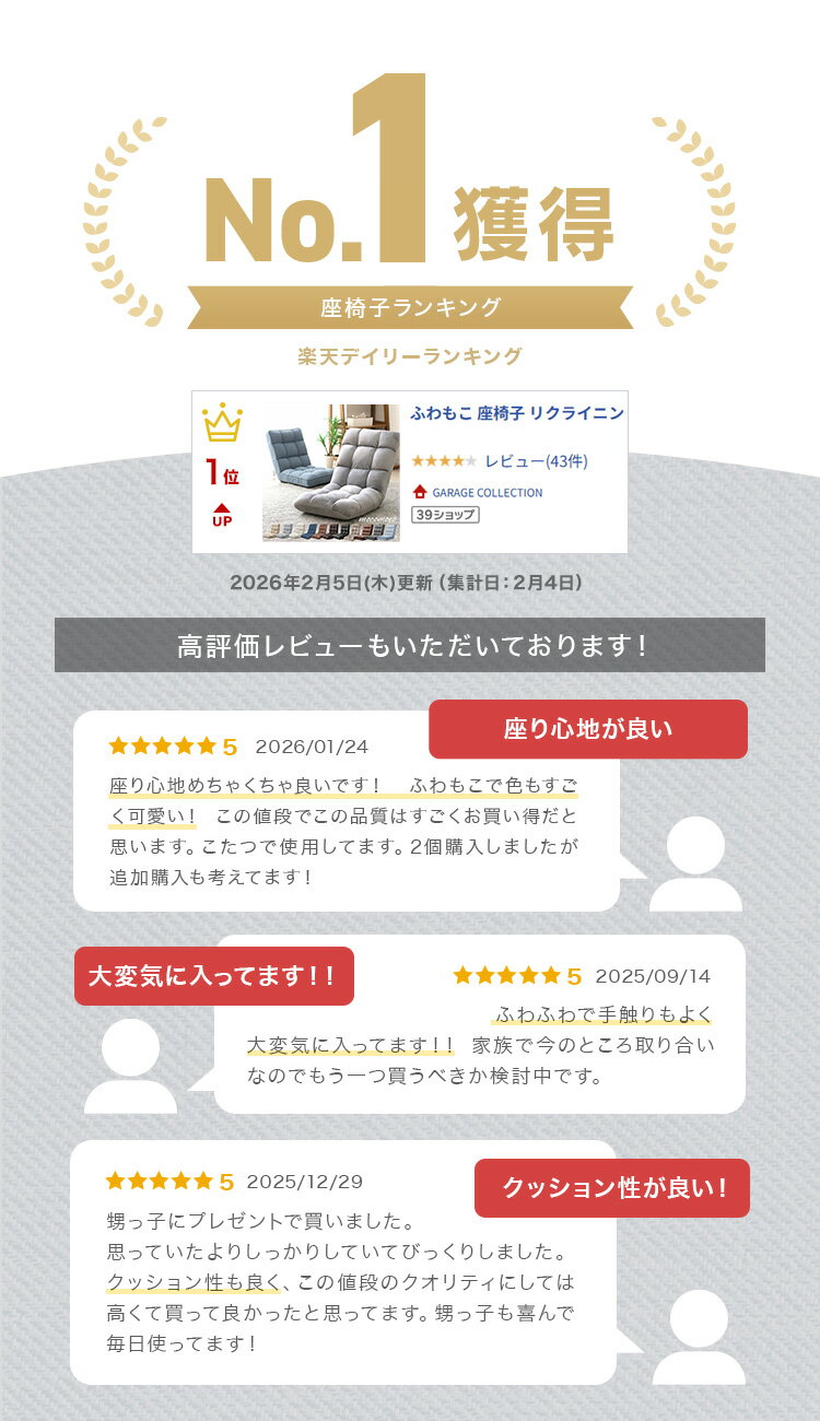 【クーポンで最大20%OFF】楽天1位 ふわもこ 座椅子 リクライニング 14段階 KoYo製...