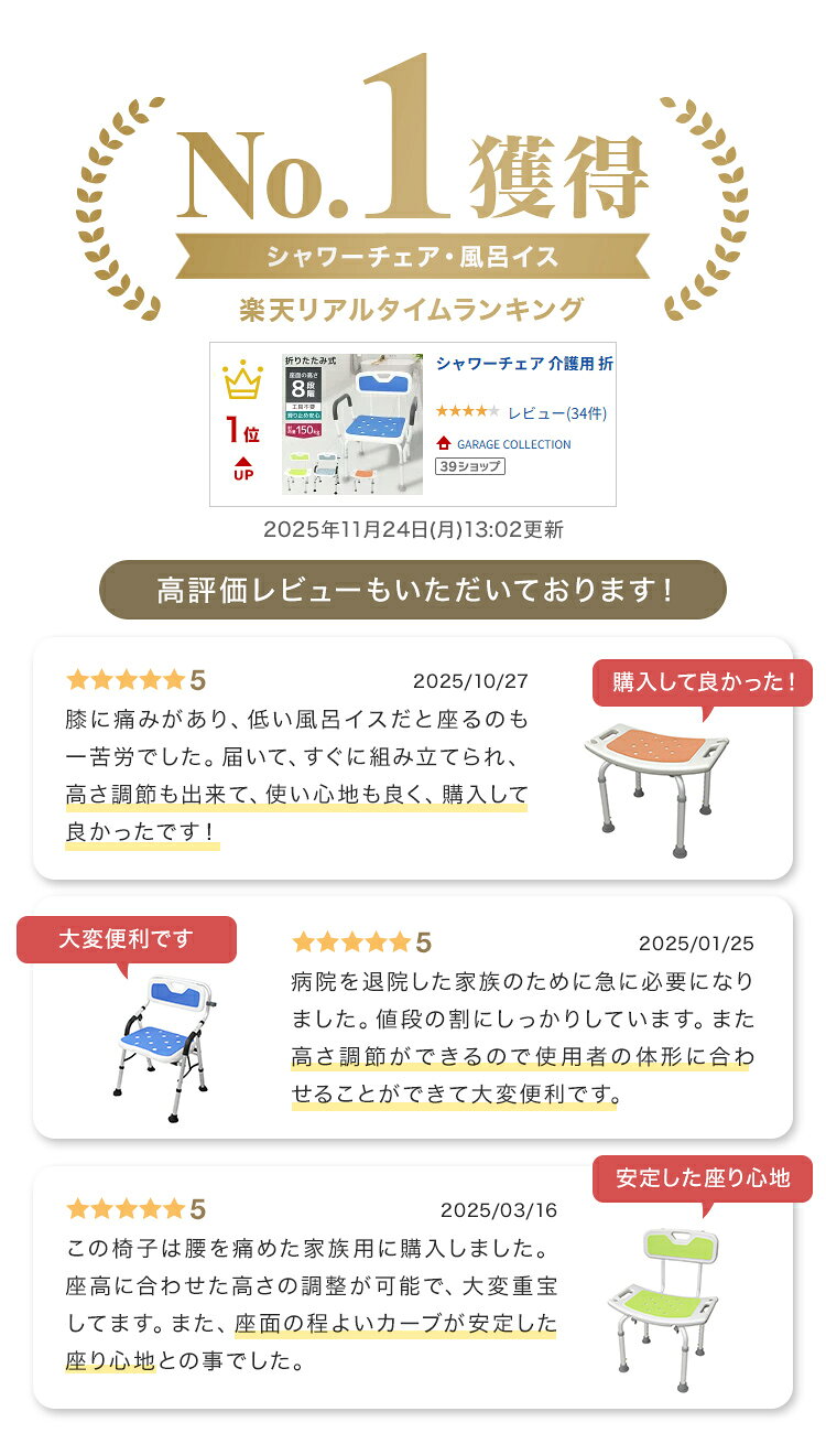 【最大10%OFFクーポン】【楽天1位】背もたれ付き シャワーチェア 介護用 折りたたみ 風呂椅子 介護用品 高め 手すり付き 入浴介助 バスチェア シャワーチェア 折りたたみ 介護用 風呂椅子 折りたたみ 背もたれ付き 介護用品 介護用 シャワーチェア weiwei-10024155 GARAGE COLLECTION サンプル画像2