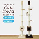 【最大75%OFFクーポン】キャットタワー 突っ張り スリム ベージュ/ブラウン 省スペース 高さ240〜260cm 爪とぎ 麻ひも おもちゃ ベッド おしゃれ...