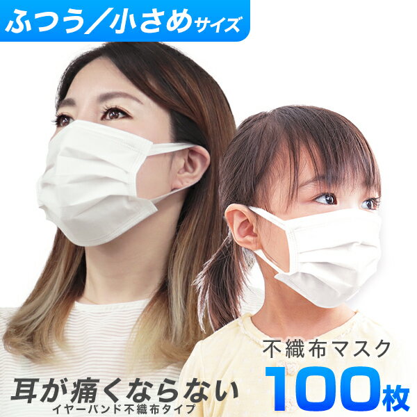 【20mm幅の平ゴム】マスク 100枚 (50枚×2箱) 箱 3層構造 使い捨て 不織布マスク 使い捨てマスク ふつうサイズ 大人用 使い捨て 耳痛くならない 立体3層 不織布 白 ホワイト プリーツマスク フェイスマスク 飛沫防止 ほこり 花粉 送料無料