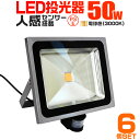 【送料無料】【6個セット】LED 投光器 50W 500W相当 センサーライト LED投光器 人感センサー 電球色 3000K 防犯用照明 ledライト 防犯 センサー 防犯灯 駐車場灯 自動点灯 広角120度 防水加工 3mコード付き 送料無料