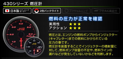 【最大700円OFFクーポン】追加メーターオートゲージ燃圧計60Φ車用メーター日本製モータースモークレンズホワイト/アンバーLED車ドレスアップ送料無料
