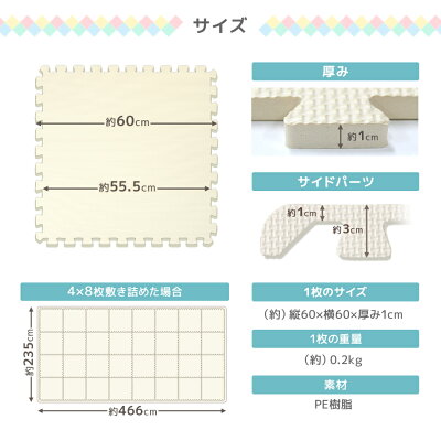 【最大1000円OFFクーポン】【一部予約早割】【2017夏新商品】ジョイントマット大判60cm4枚防音騒音吸収厚さ1cmジョイントマットベビー赤ちゃんクッションマットフロアマットパズルマットプレイマットサイドパーツ付き転倒防止送料無料