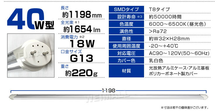 1年保証 LED蛍光灯 40W LED蛍光灯 40W形 直管 LED 蛍光灯 40W 直管 蛍光灯 40形 LED蛍光灯 40W型 直管 LED蛍光灯 120cm LED蛍光灯 直管 40W 昼光色 LEDライト 工事不要 送料無料 2