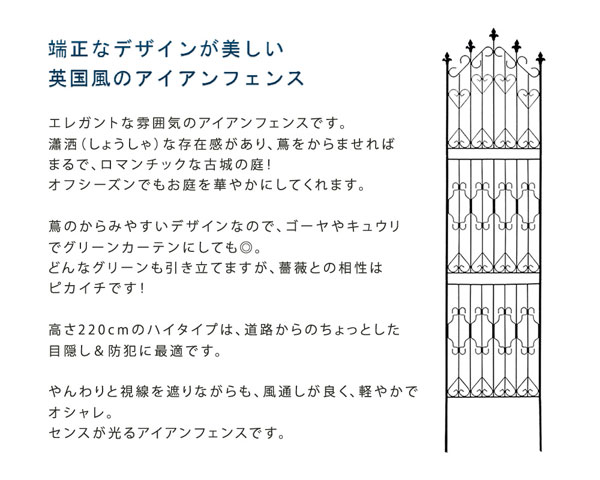 アイアンフェンス220 ハイタイプ 幅53×高さ220cm 4枚組 スチール製 DF010H-4P 2