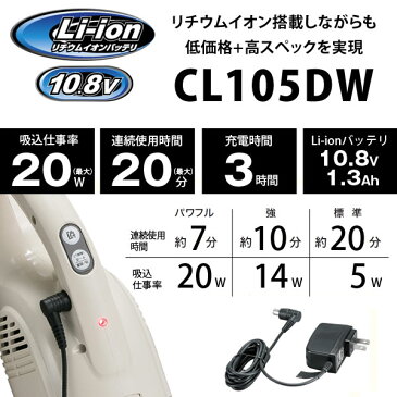 マキタ コードレス掃除機 CL105DW コードレスクリーナー リチウムイオン 充電式クリーナー 充電式 ハンディ掃除機 紙パック10枚付属【送料無料】