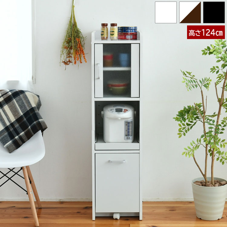 Sink Side Racks - キッチン収納ラック 隙間収納 幅32.5cm 高さ124cm スリムラック 扉タイプ FKC-0645-JK