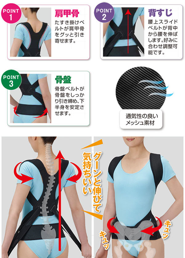 背中サポーター 肩甲骨 背すじ 骨盤 引き締め 丸まった背中を起こす姿勢のサポータ...