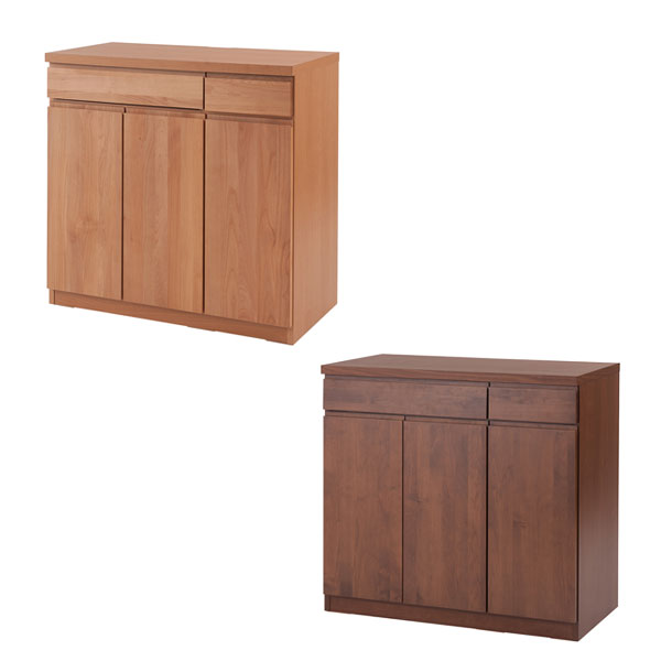 天然木 アルダー材 PCデスク キャビネット PC台 幅90cm 日本製 完成品 TE-0082/TE-0083