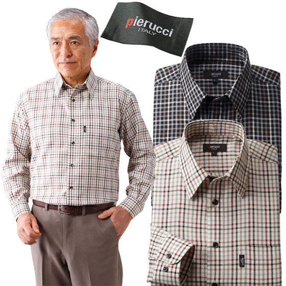 樂天商城 - Pierucci ピエルッチ チェック柄シャツ2色組 長袖 カジュアルシャツ メンズ 通年 GV-010-SAI 50代 60代