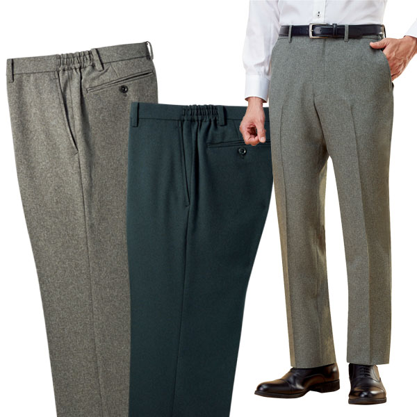 スラックス 同サイズ2色組 選べる股下丈 ノータック 高級感ある杢調素材 3シーズン メンズ 秋冬春 40代 50代 60代 957950