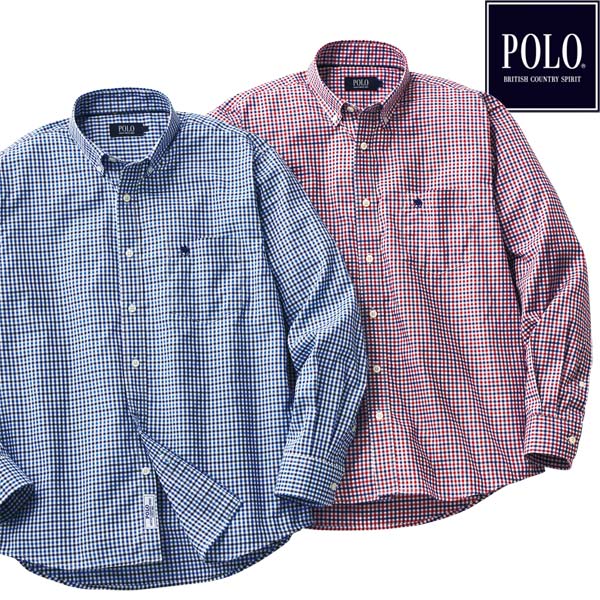 POLO BCS ポロ・ビーシーエス 形態安定 ボタンダウンシャツ ギンガムチェック ノーアイロン加工 メンズ 秋冬春 40代 50代 60代 958001