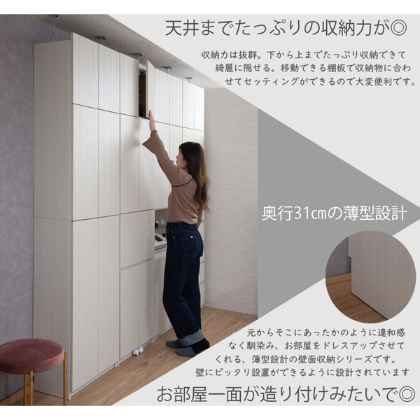 突っ張り式 薄型壁面収納システム Hills ヒルズ デスクタイプ 幅59.5cm 奥行31cm ...