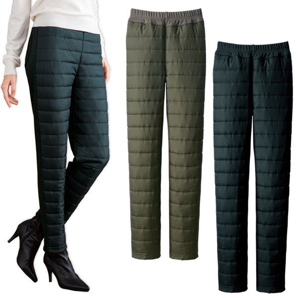かるぽかキレイ見えパンツ 優秀ボトム あたたかい 動きやすい 中綿キルト 裏シャギー 秋冬春 レディース 451859
