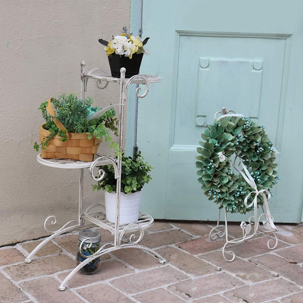 アンティーク調 ホワイト フラワースタンド 縦型 屋外用 SPL-6635 ブランティーク