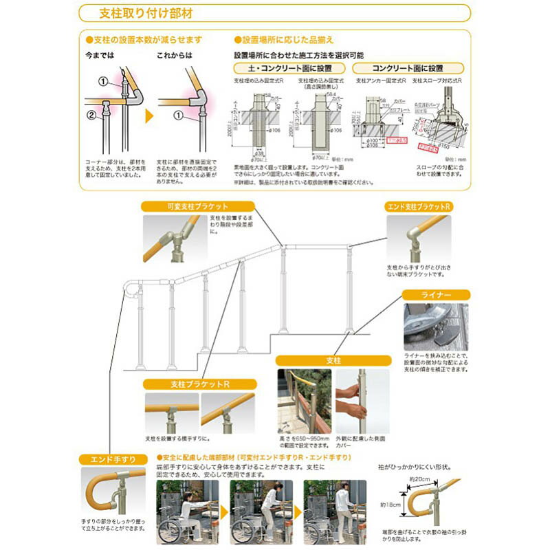 【安寿アロン化成】アプローチ用手すり　90°コーナーR / 535-989【定番在庫】即日・翌日配送可【介護用品】住宅建材/リフォーム資材/バリアフリー/DIY/福祉/介護用住宅改修/屋外/玄関まわり/移動/つたい歩き【通販】