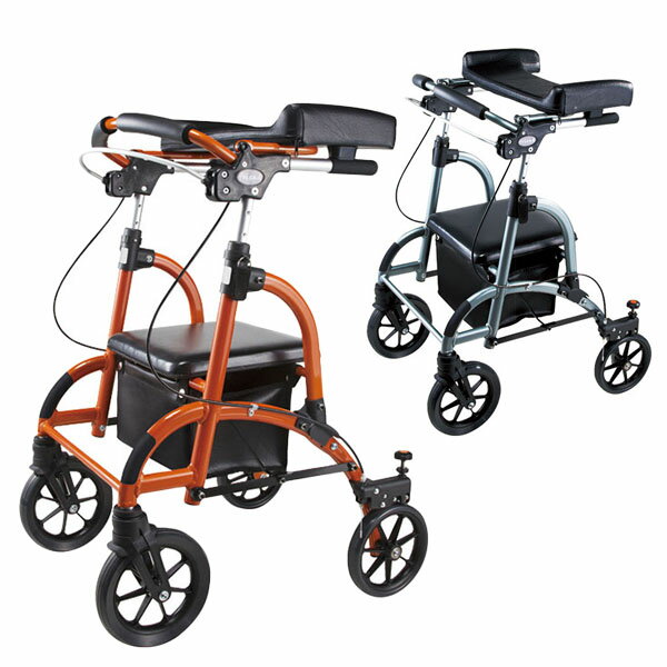 【ウェルパートナーズ】歩行車　friend（フレンド） WF-1　（オレンジ・グレーメタリック) =非課税=【メーカー直送】※返品・交換不可※代引不可※【介護用品】福祉/介護用品/歩行補助/歩行車/おしゃれ/かわいい/シンプル/コンパクト【通販】
