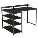 【先着300〜1000OFFクーポン】【ダークブラウ】パソコンデスク L字 120cm 3段ラック付 ハイデスク付き デスク木製 ミシン台 書斎机 勉強机