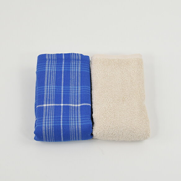 コーデ GauzeCheck（check＆color）フェイスタオル2枚セット （ブルー・グレージュ）コーディネート 毎..