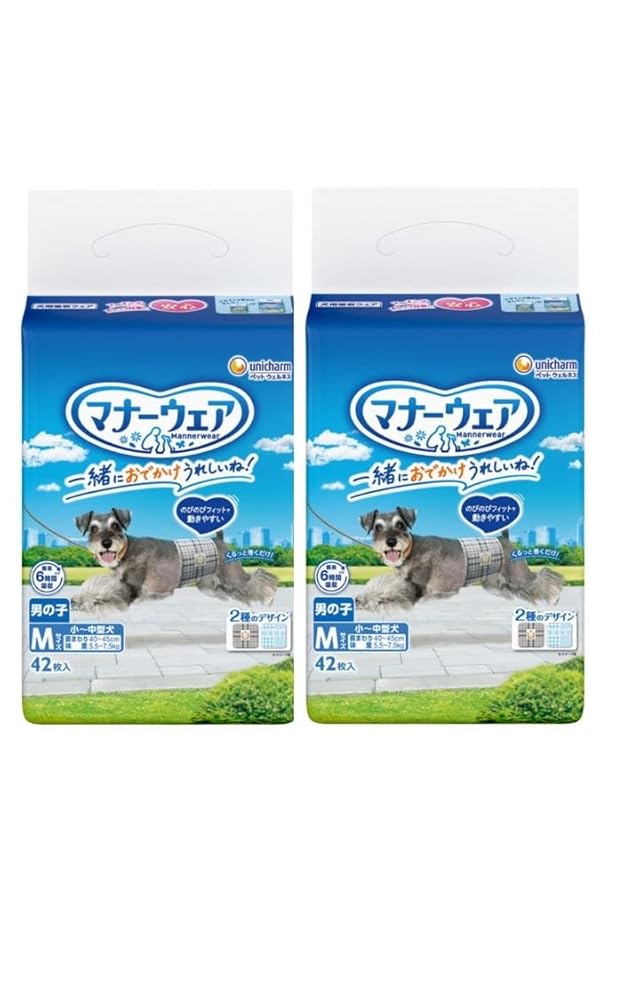 ユニ・チャーム 【セット販売】マナーウェア 男の子用 小～中型犬用 Mサイズ 青チェック・紺チェック 42枚×2コ