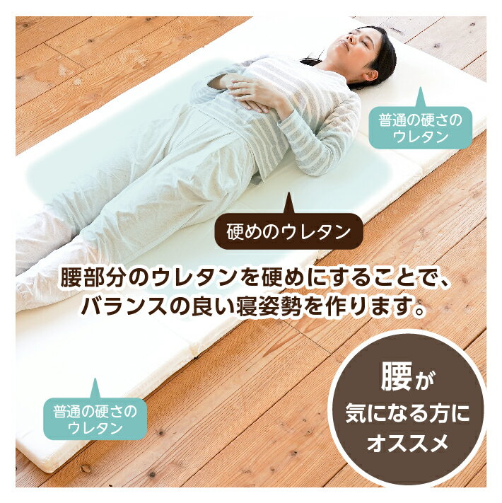 【20%OFF!3/2120:00から使えるクーポン配布中】マットレスシングル三つ折りから4つ折りへリニューアル折りたたみ日本製厚さ5センチ腰部分硬めウレタンマット全4配色送料無料《バランスS》