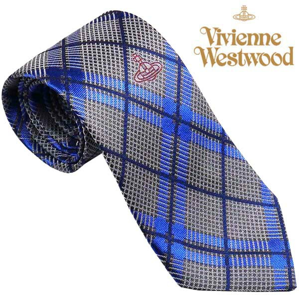 ネクタイ（10000円程度） Vivienne Westwood ヴィヴィアン ウエストウッド ネクタイ チェック柄 シルク 100% S81050004 W00C4 P401-GREY グレー 人気 ブランド ヴィヴィアンネクタイ ビビアン ビビアンネクタイ ヴィヴィアンウエストウッド おしゃれ 夫 彼氏 誕生日 お祝い 父の日 ギフト プレゼント