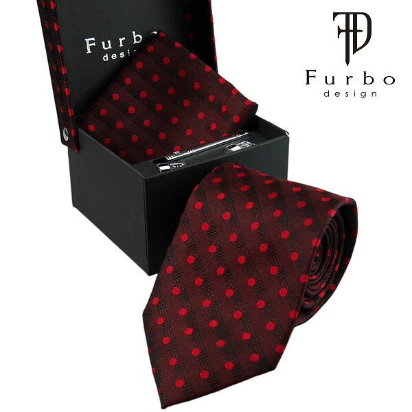 フルボデザイン フルボ ネクタイ シルク 豪華 4点 セット チーフ タイバー カフス Furbo design レッド 赤 系 水玉 ドット柄 人気 ブランド おしゃれ おすすめ 就職祝い 社会人 男性 誕生日 父の日 ギフト プレゼント