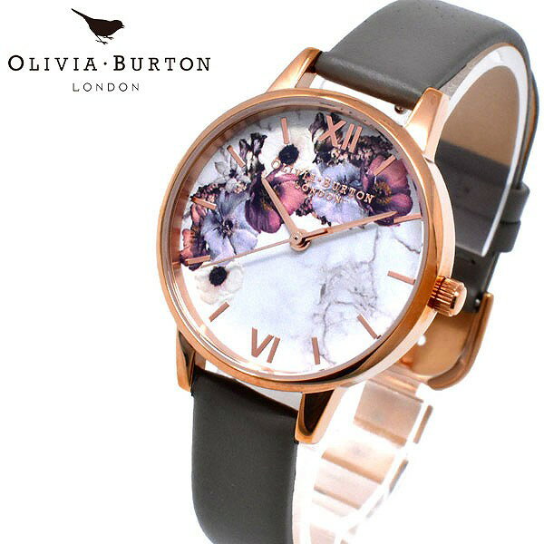 OLIVIA BURTON オリビアバートン 腕時計 レディース 花柄 フラワー OB16MF08 マルチカラー グレー 革ベルト 人気 ブランド 時計 オリビアバートン腕時計 かわいい オリビアバートン時計 可愛い おしゃれ 女性 誕生日 ギフト クリスマス プレゼント