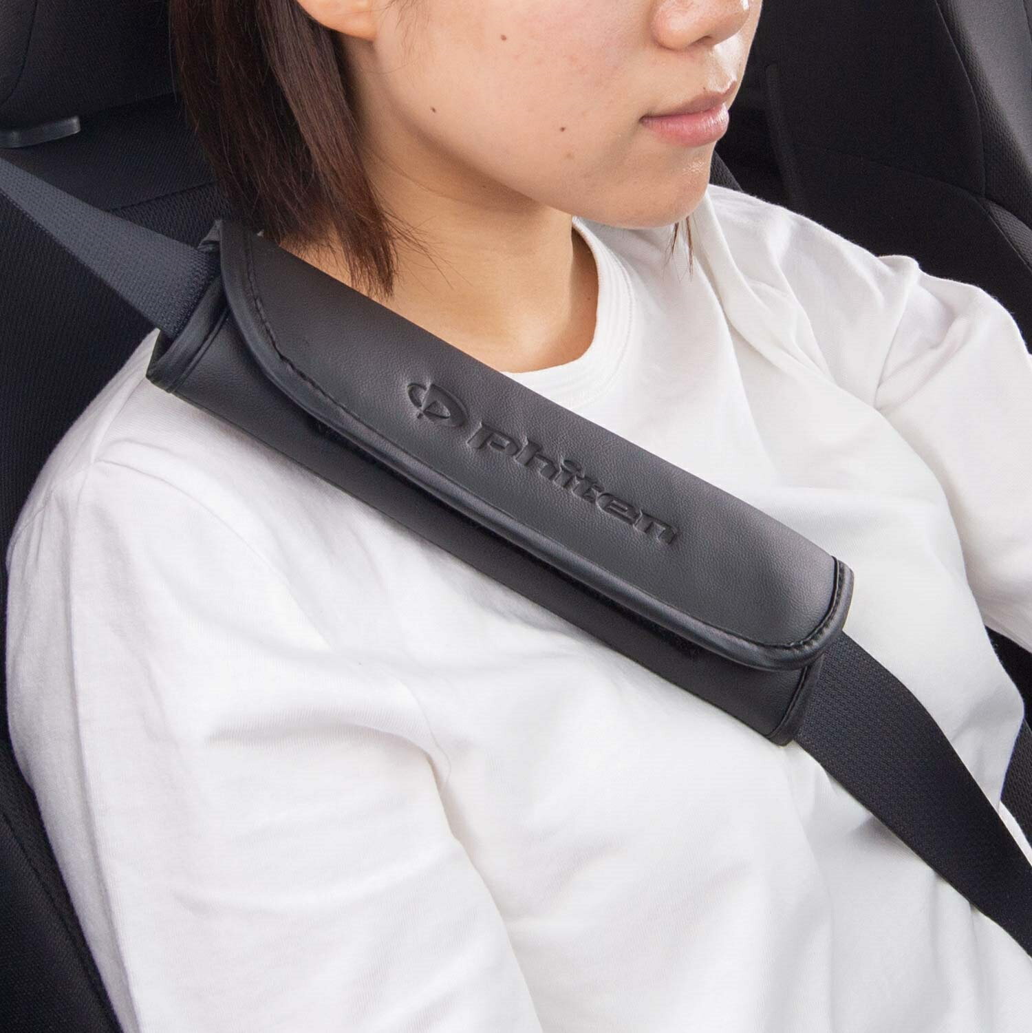 ボンフォーム ファイテンレザー シートベルトパッドBK 7426-16BK (1個) カーアクセサリー レザー調素材