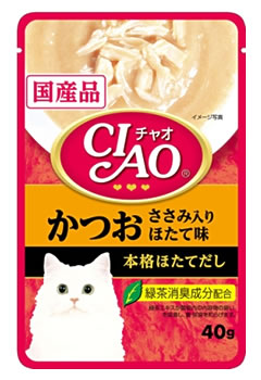 Ciao - いなばペットフード　CIAO　チャオ　パウチ　かつお　ささみ入り　ほたて味　(40g)