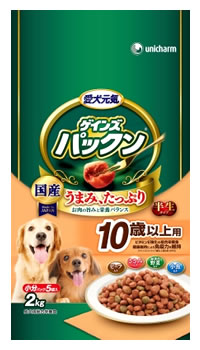 【特売】　ユニチャーム　ペットケア　ゲインズ　パックン　10歳からの愛犬用　お肉たっぷり半生タイプ　【ビーフ・ささみ・緑黄色野菜・小魚入り】　(2kg)　ウェルネス