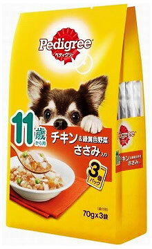 マースジャパン　ペディグリー　パウチ　11歳から用　チキン＆緑黄色野菜　ささみ入り　3袋パック　(70g×3袋)　ドッグフード